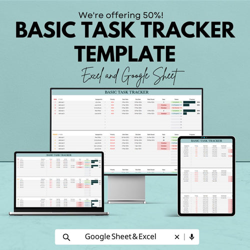 Basic Task Tracker Template |  Task Management Spreadsheet | Project Planner | Daily Work Organizer | Priority Task List