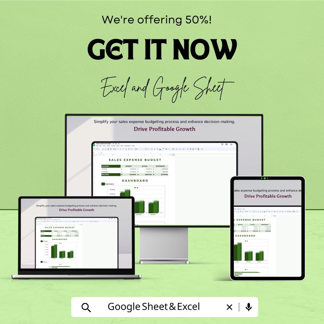 Sales Expense Budget Template Excel & Google Sheets | Sales Cost Tracker | Expense Budget Dashboard | Business Expense Planner