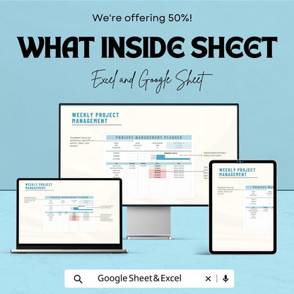 Weekly Project Management Status Template | Excel & Google Sheets Project Tracker | Weekly Project Planner | Task Management Spreadsheet