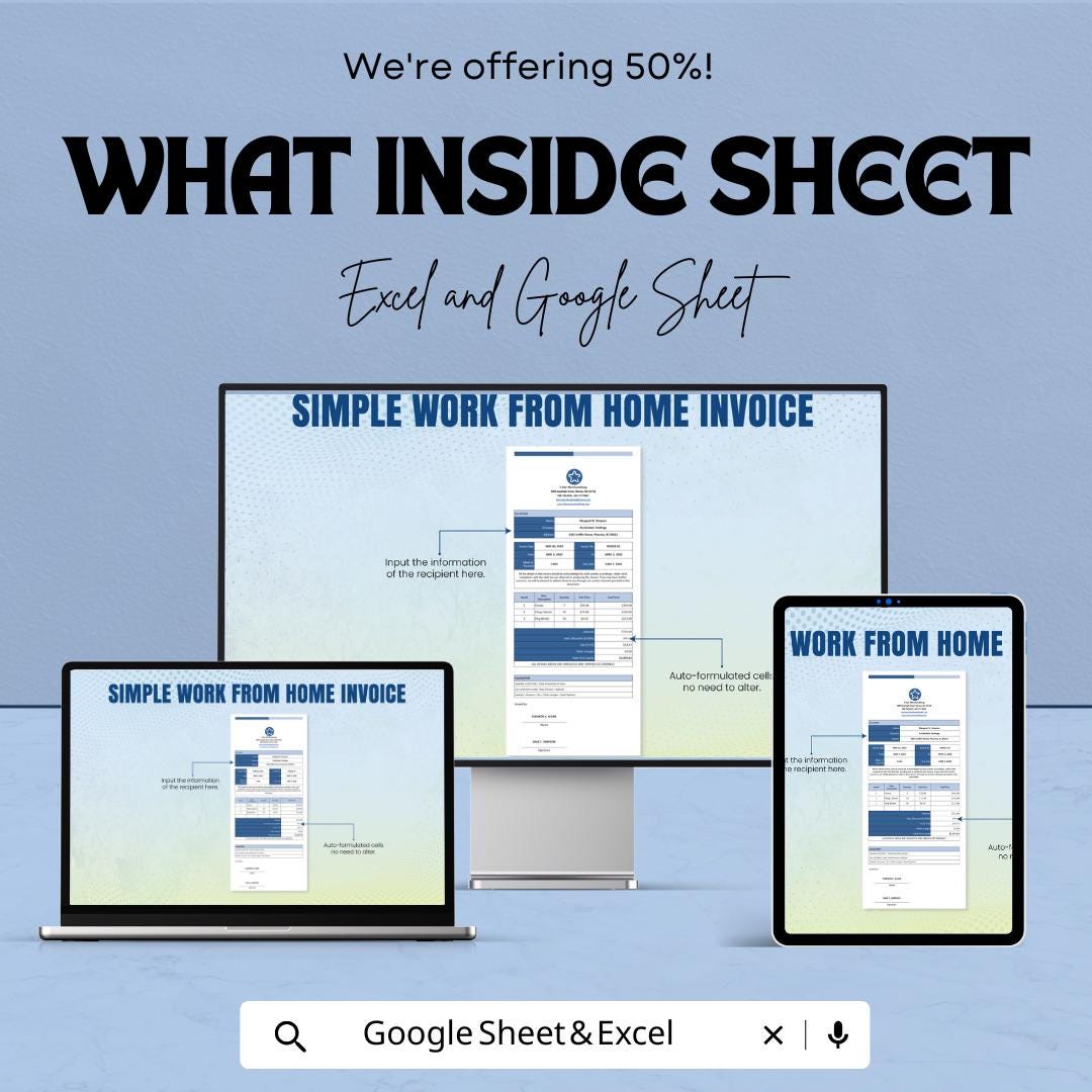 Simple Work From Home Invoice Template | Editable Freelance Invoice | Home Business Billing Template | Digital Download