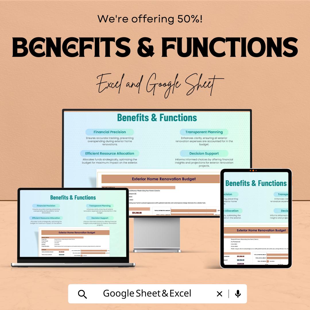 Exterior Home Renovation Budget Template | Excel & Google Sheets | Home Improvement Cost Planner | Remodeling Budget Spreadsheet