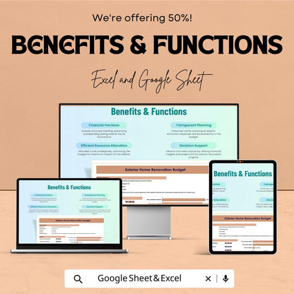 Exterior Home Renovation Budget Template | Excel & Google Sheets | Home Improvement Cost Planner | Remodeling Budget Spreadsheet
