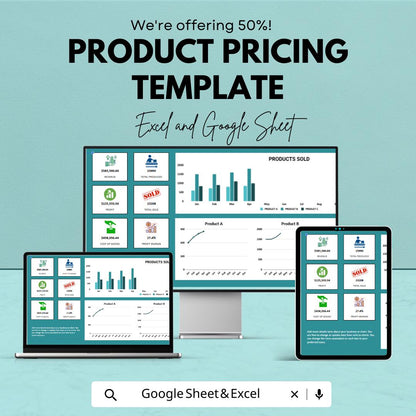 Product Pricing Template | Excel & Google Sheets Pricing Calculator | Sales Tracker Dashboard | Profit Margin and Cost Analysis