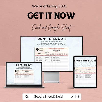 Marketing Trade Show Expense Report Sheet | Budget Tracker for Events | Excel and Google Sheet | Customizable Template for Exhibitors |