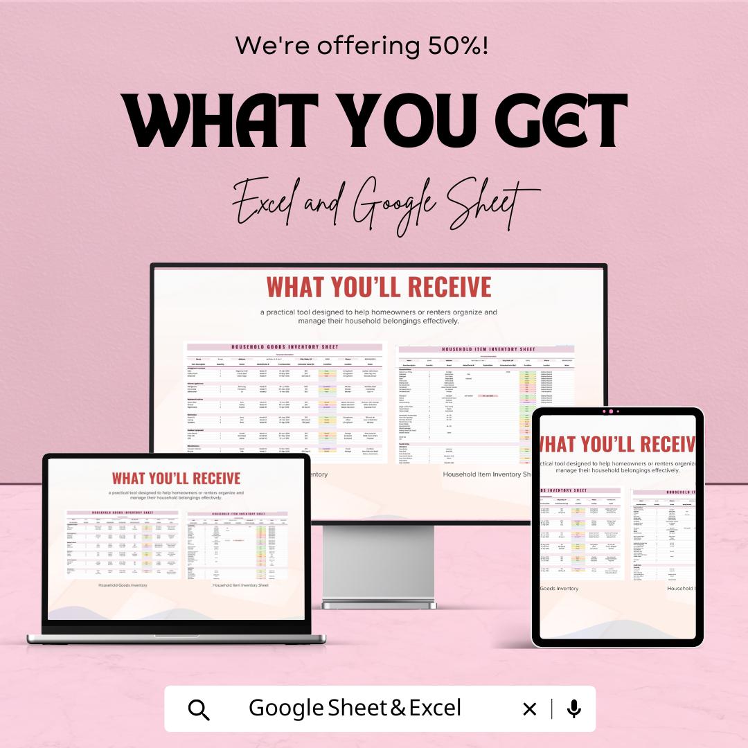 Household Goods Inventory Sheet - Track Your Belongings for Asset Protection, Disaster Preparedness, and Insurance Purposes - Google Sheet