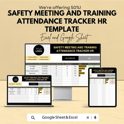 Safety Meeting and Training Attendance Tracker HR Template | Excel & Google Sheets | Workplace Safety Compliance Tracker
