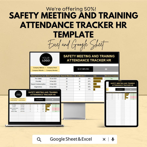 Safety Meeting and Training Attendance Tracker HR Template | Excel & Google Sheets | Workplace Safety Compliance Tracker