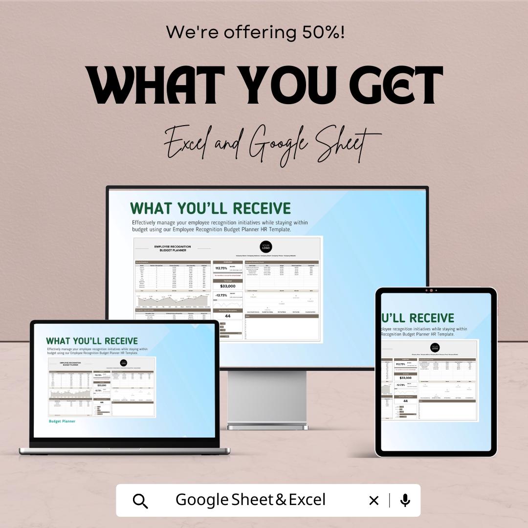 Employee Recognition Budget Planner HR Template - Google Sheets, Track Recognition Expenses, Budget Allocation, Employee Appreciation