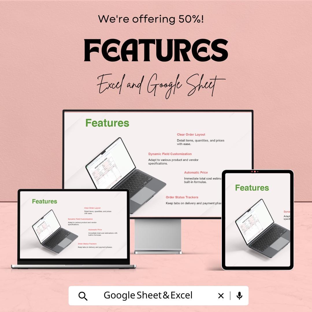 Receipt Purchase Order Sheet | Excel & Google Sheets Template | Order Management for Businesses | Purchase Order Tracking Tool