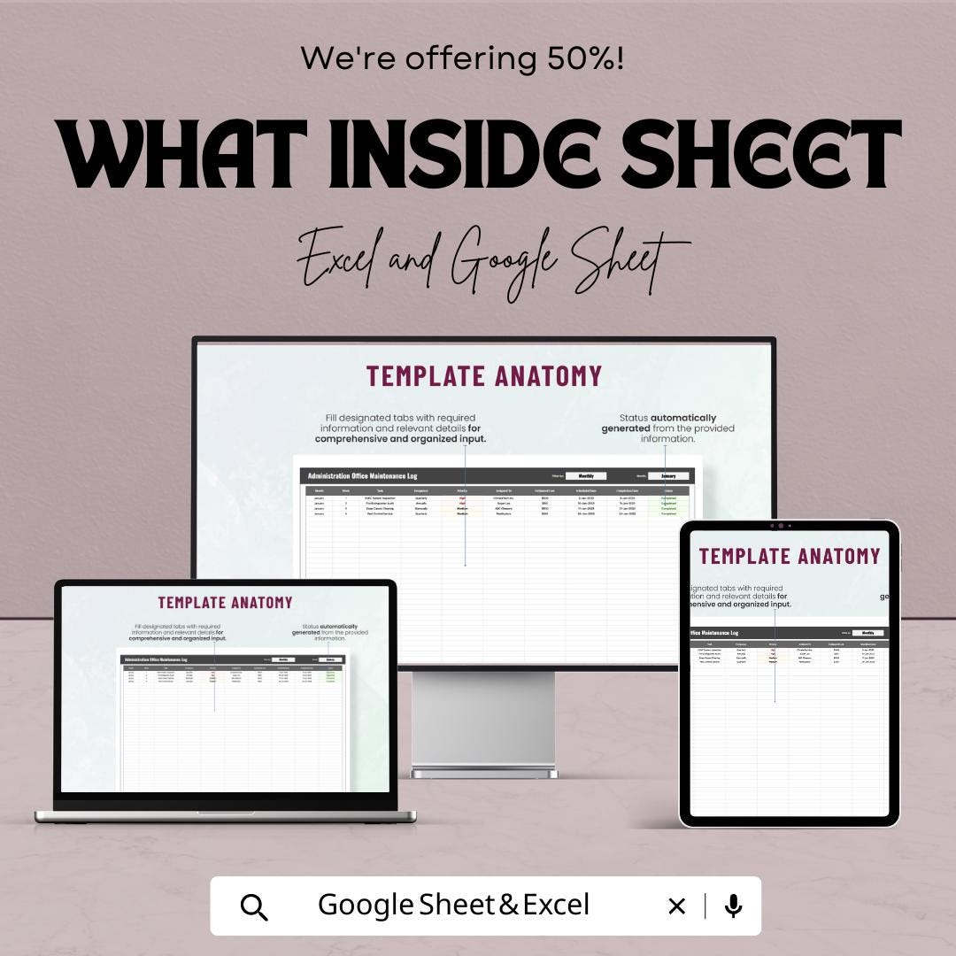 Office Maintenance Log Template, Admin Maintenance Tracker, Facility Maintenance Spreadsheet, Office Task Log