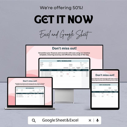 Simple Reconciliation Sheet for Quick Financial Balancing | Excel & Google Sheets Template | Automated Matching and Error Detection
