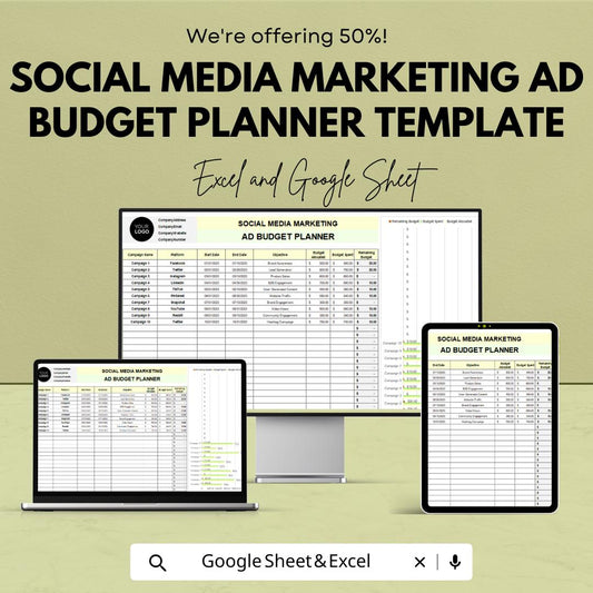 Social Media Marketing Ad Budget Planner Template | Excel and Google Sheets | Digital Marketing Budget Tracker | Ad Spend Planner |