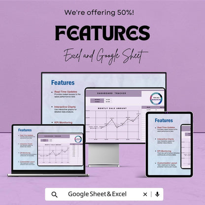Dashboard Tracker Template | Business Performance Metrics | Sales Data Analytics Spreadsheet | Automated Report Template