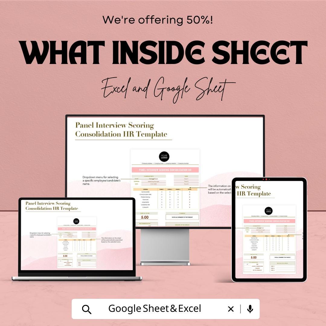 Panel Interview Scoring Template | Interview Evaluation Scorecard | HR Candidate Assessment Tracker | Hiring Score Sheet