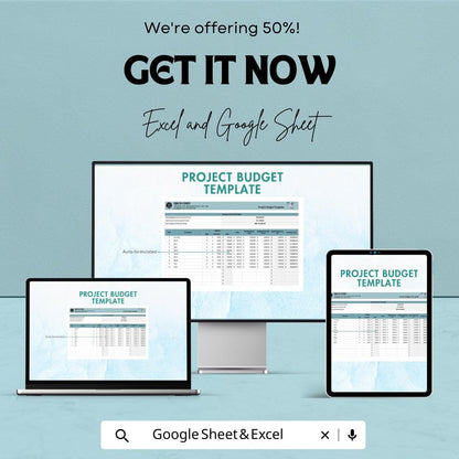Project Budget Template | Project Cost Tracker | Budget Planner Spreadsheet | Excel & Google Sheets | Project Expense Management