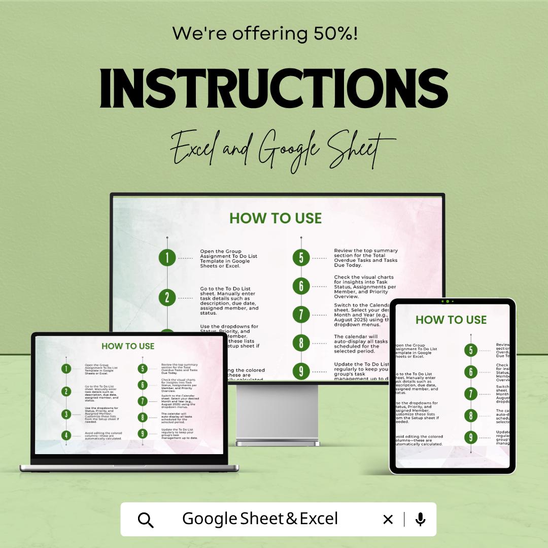 Group Assignment To Do List Template | Student Task Tracker | Group Project Planner | Assignment Organizer Spreadsheet