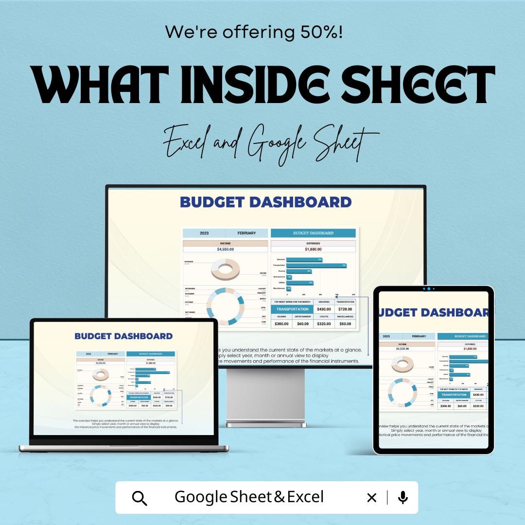 Budget Dashboard Template | Monthly Budget Planner Spreadsheet | Income and Expense Tracker | Financial Dashboard