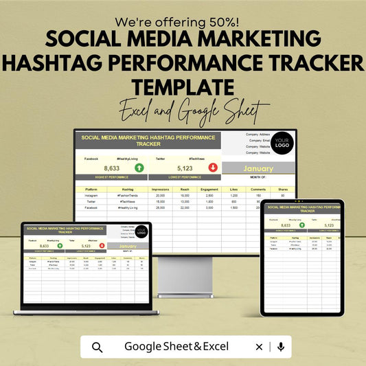 Social Media Marketing Hashtag Performance Tracker Template | Excel & Google Sheets | Social Media Analytics | Instagram Hashtag Tracker |