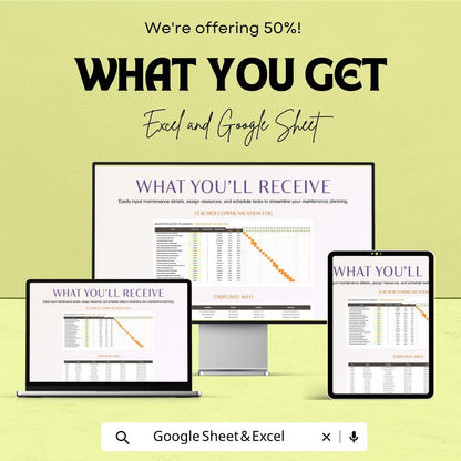 Maintenance Planner - Resource Sheet | Excel and Google Sheets | Task Management Tool for Efficient Scheduling & Resource Allocation