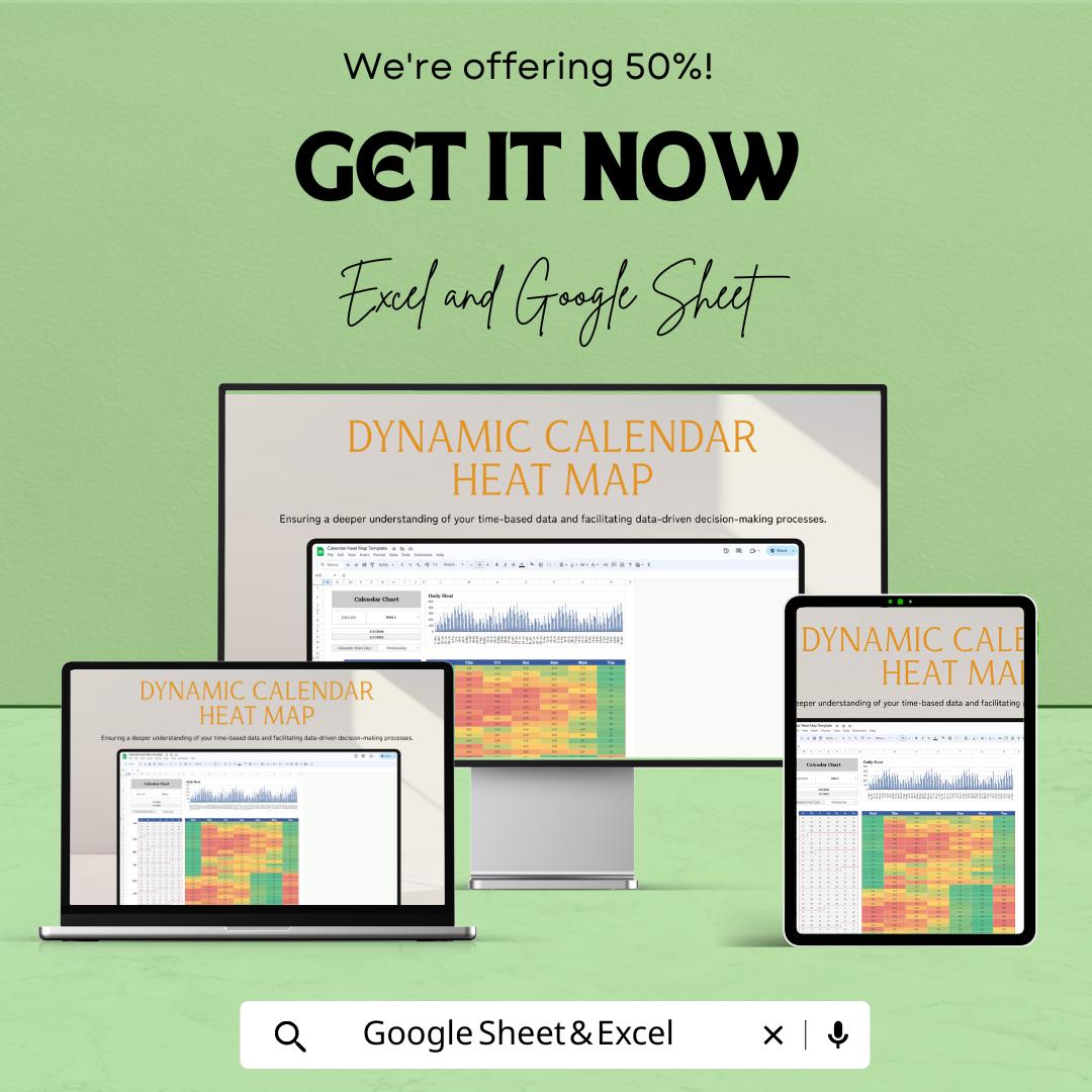 Dynamic Calendar Heat Map Sheet - Excel & Google Sheets Template for Data Analysis and Planning
