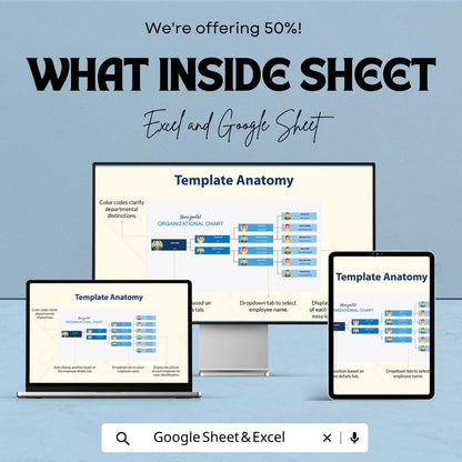 Horizontal Organizational Chart Template | Company Org Chart Spreadsheet | Employee Hierarchy Planner | Excel & Google Sheets Org Structure