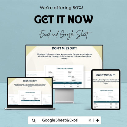 Simple Contractor Estimate Template | Editable Construction Quote Form | Service Cost Breakdown | Work Estimate Sheet