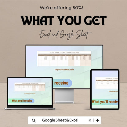 401(k) Contributions and Matching Calculator HR Sheet – Excel & Google Sheet – Employee Retirement Planning Tool – Tax, Matching