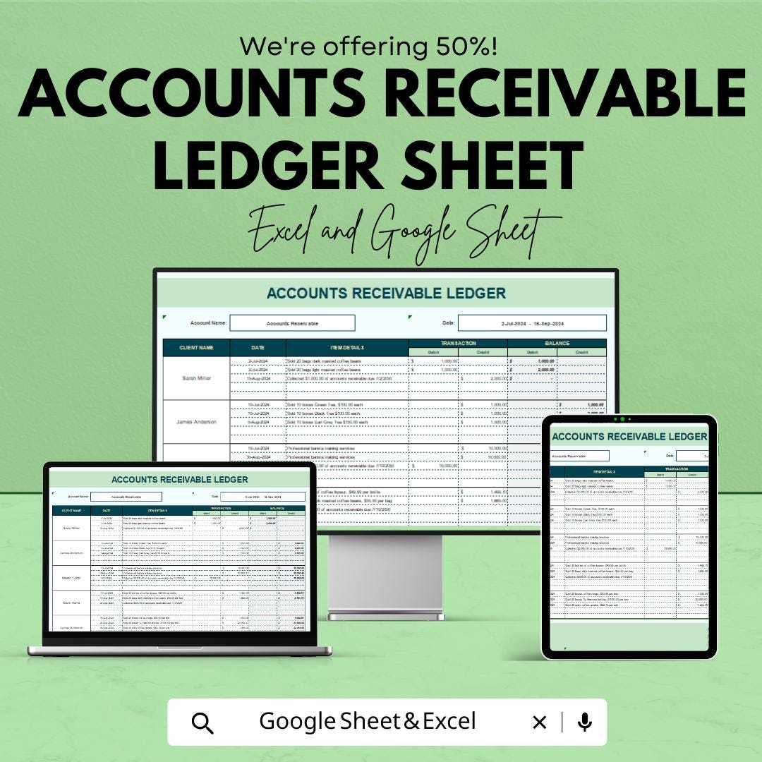 Accounts Receivable Ledger Sheet | Excel & Google Sheets | Customer Payment Tracker