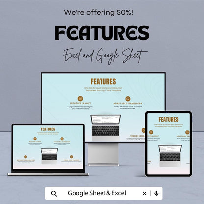 Restaurant Start-Up Cost Worksheet | Google Sheets & Excel Template | Restaurant Budget Planner | Startup Expense Tracker for Small Business