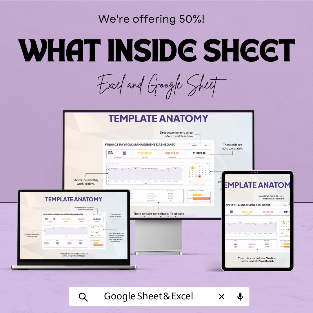 Finance Payroll Management Dashboard Template | Payroll Tracker | Employee Salary & Deduction Log | Business HR Spreadsheet