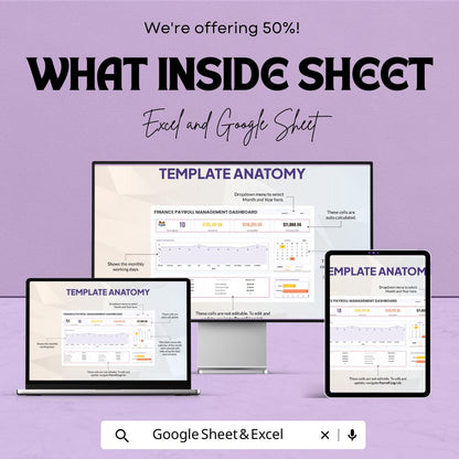 Finance Payroll Management Dashboard Template | Payroll Tracker | Employee Salary & Deduction Log | Business HR Spreadsheet