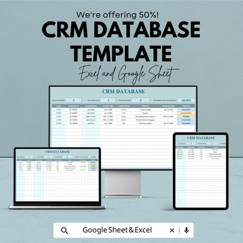 CRM Database Template | Customer Relationship Manager | Excel and Google Sheets CRM | Sales Tracker | Client Management Spreadsheet