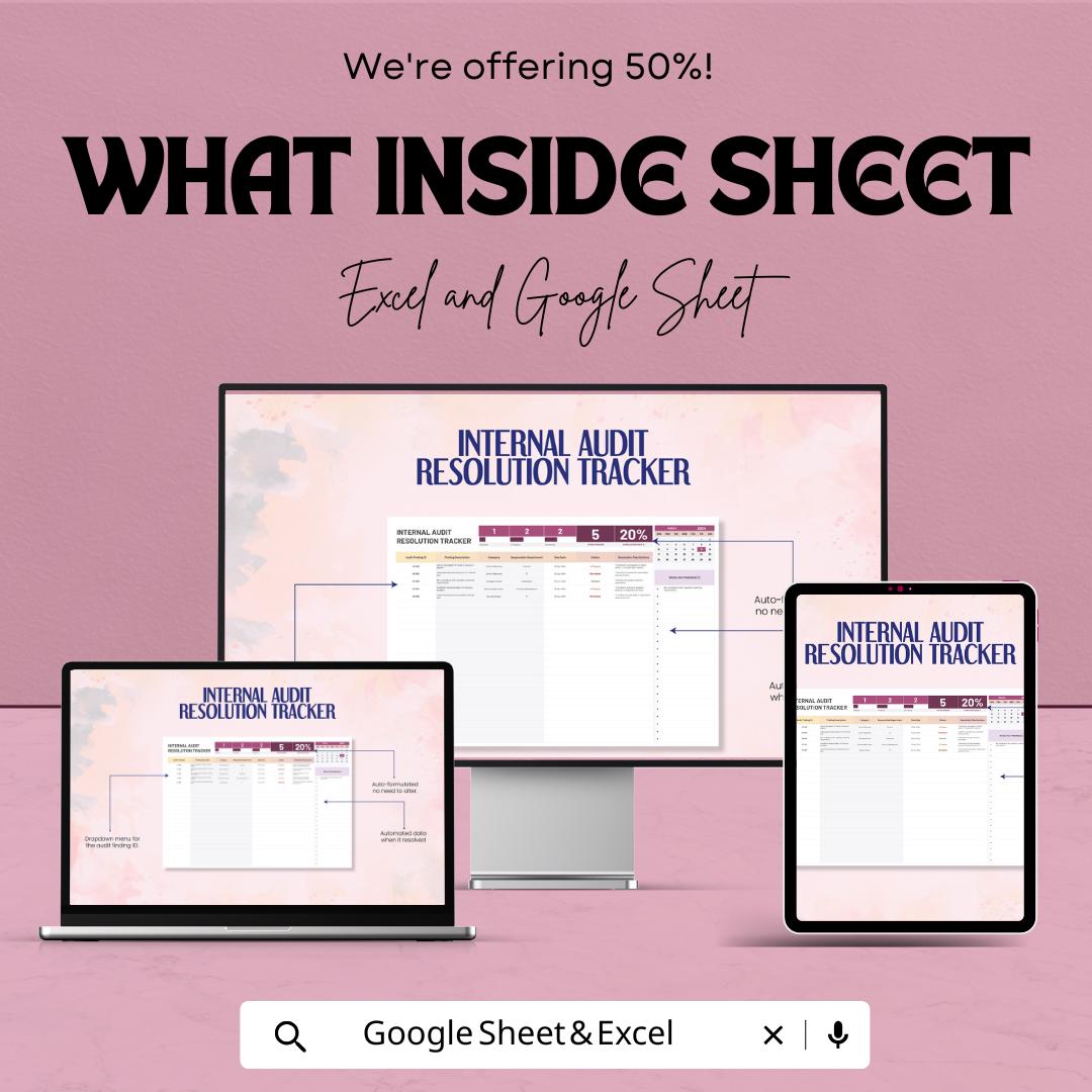 Internal Audit Resolution Tracker Sheet - Excel and Google Sheets Template for Tracking Audit Findings & Resolutions
