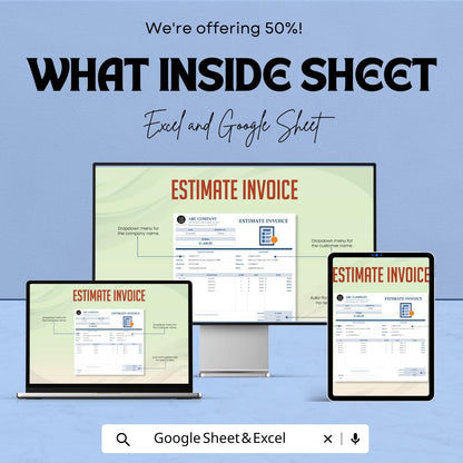 Estimate Invoice Sheet | Excel and Google Sheets | Customizable Invoice Template | Professional Estimate & Billing | Instant Download
