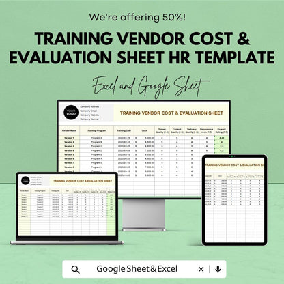 Training Vendor Cost & Evaluation Sheet HR Template | Excel and Google Sheets | Training Budget and Vendor Review Tracker