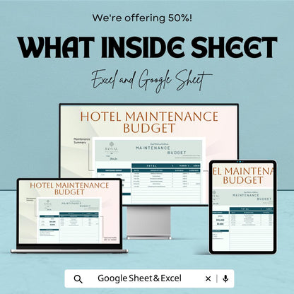 Hotel Maintenance Budget Template | Hospitality Expense Tracker | Property Maintenance Planner | Facility Management Tool