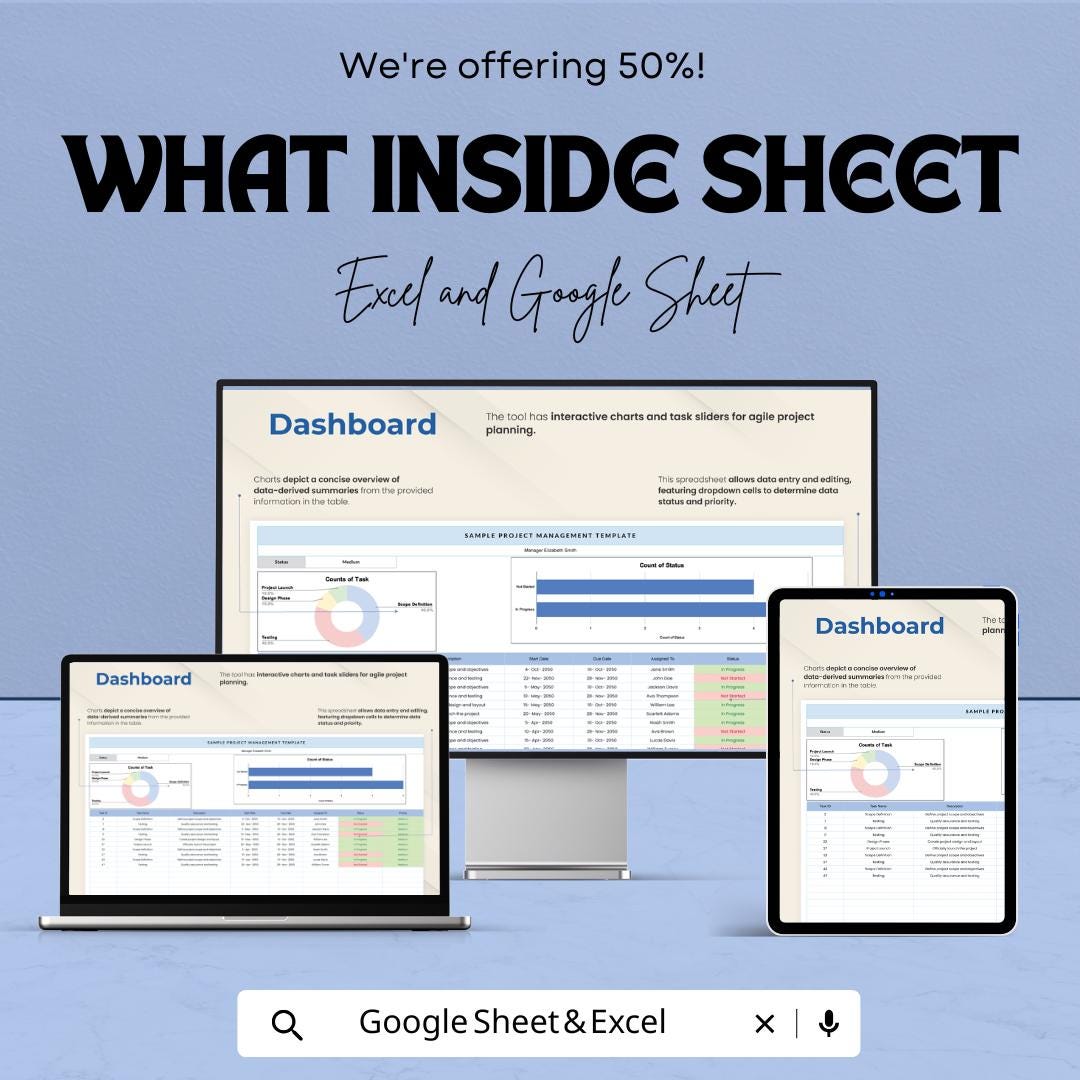 Sample Project Management Template | Project Planner Sheet | Task and Timeline Tracker | Excel & Google Sheets | Project Planning Tool
