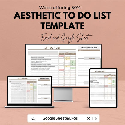 Aesthetic To-Do List & Daily Planner | Excel & Sheets