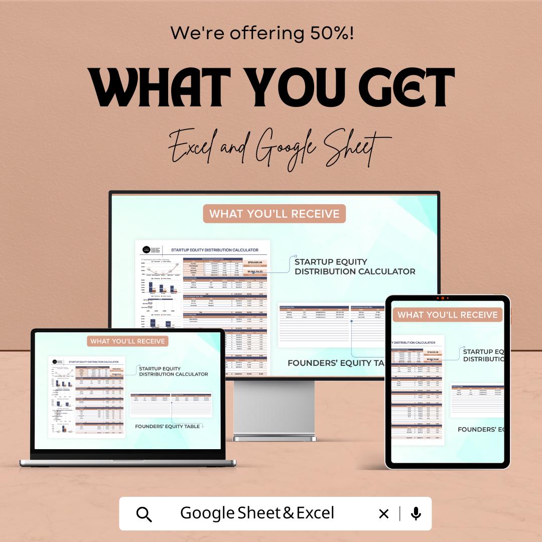 Startup Equity Distribution Calculator Template | Excel and Google Sheets | Founders Equity Split Tool | Cap Table Calculator |