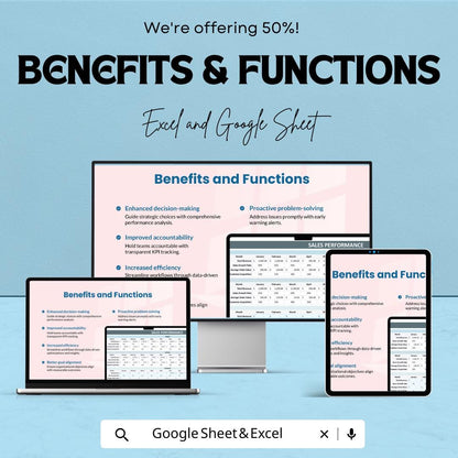 KPI Performance Sheet | Excel & Google Sheets Dashboard for Tracking Key Metrics | Business Performance, and Growth