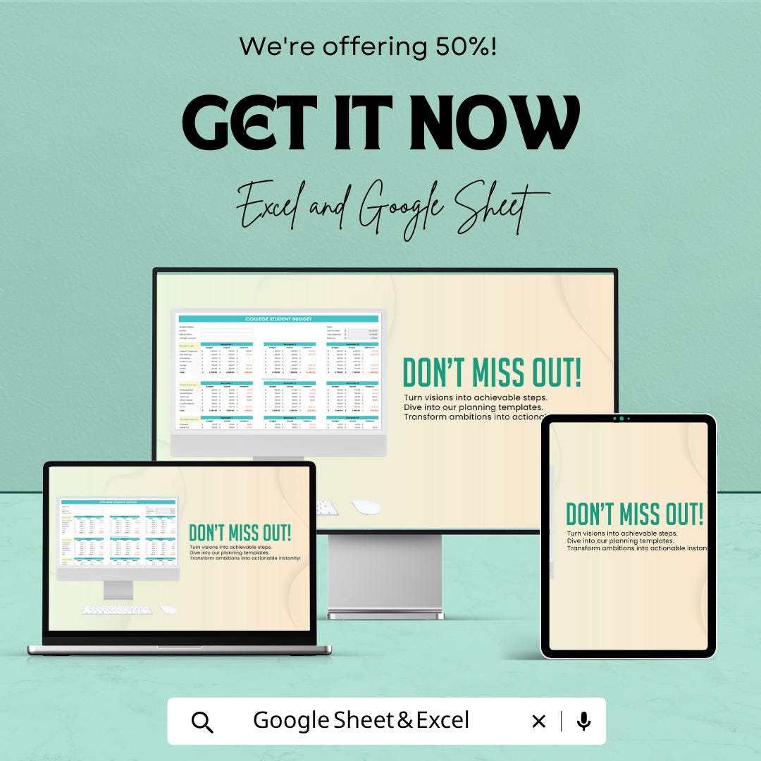 College Student Budget Template | Google Sheets Budget Planner | Excel Budget Spreadsheet | Student Expense Tracker | Monthly Finance