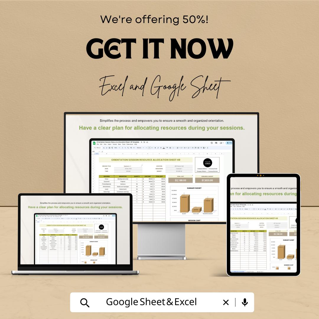 Orientation Session Resource Allocation Sheet HR Template | Onboarding Budget Planner | HR Resource Tracker | Excel & Google Sheets