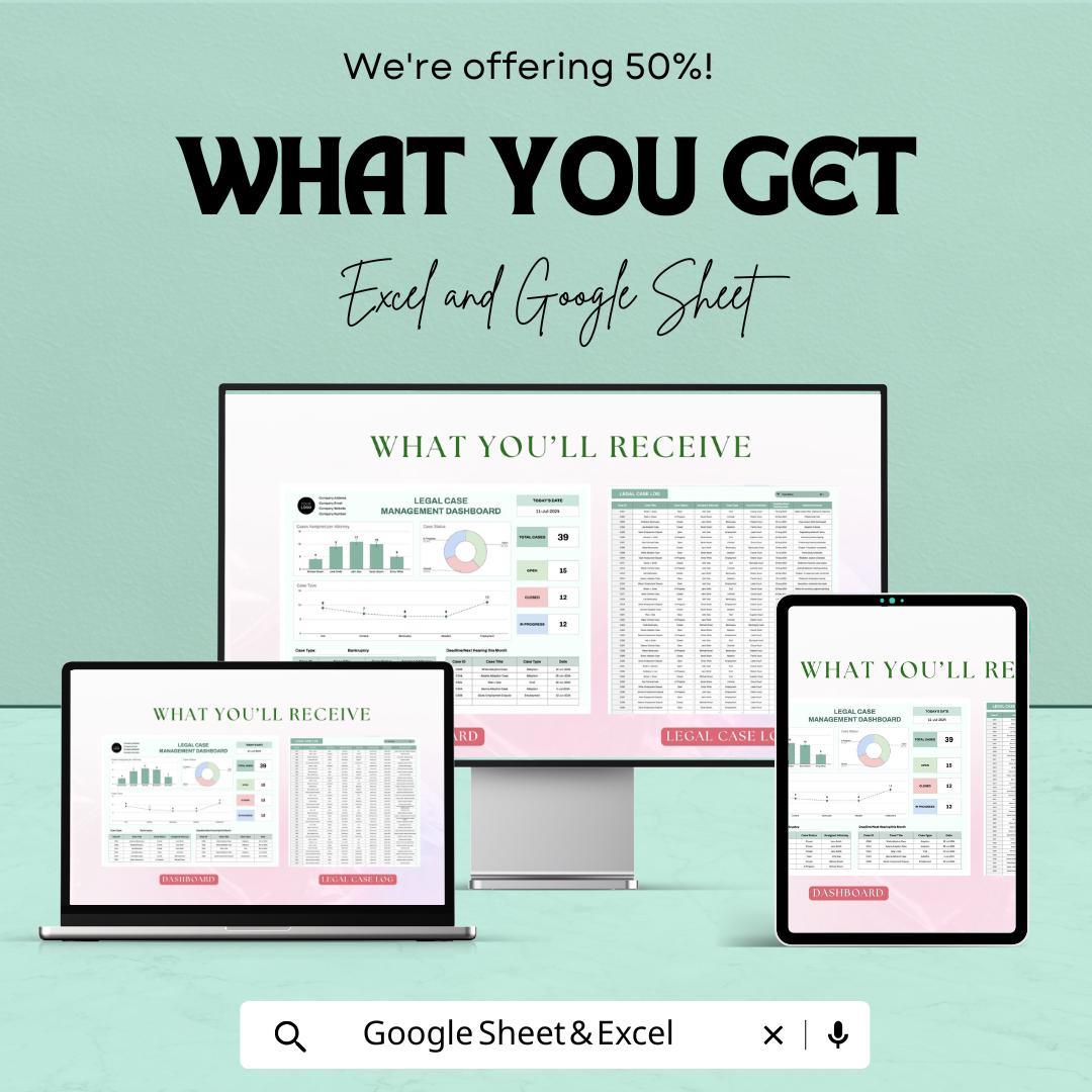 Legal Case Management Dashboard Sheet | Google Sheets Template for Case Tracking | Legal Case Overview | Task & Deadline Management