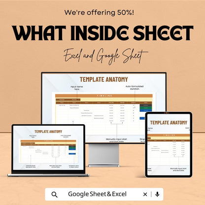 Timeline Template | Project Schedule Excel and Google Sheet | Editable Planner | Task & Milestone Tracker | Project Management Tool