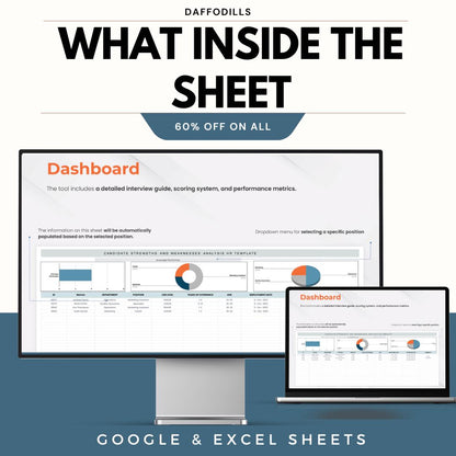 Candidate Strengths and Weaknesses Analysis HR Template, Candidate Evaluation Dashboard, Hiring Assessment Tool, Google Sheets Excel