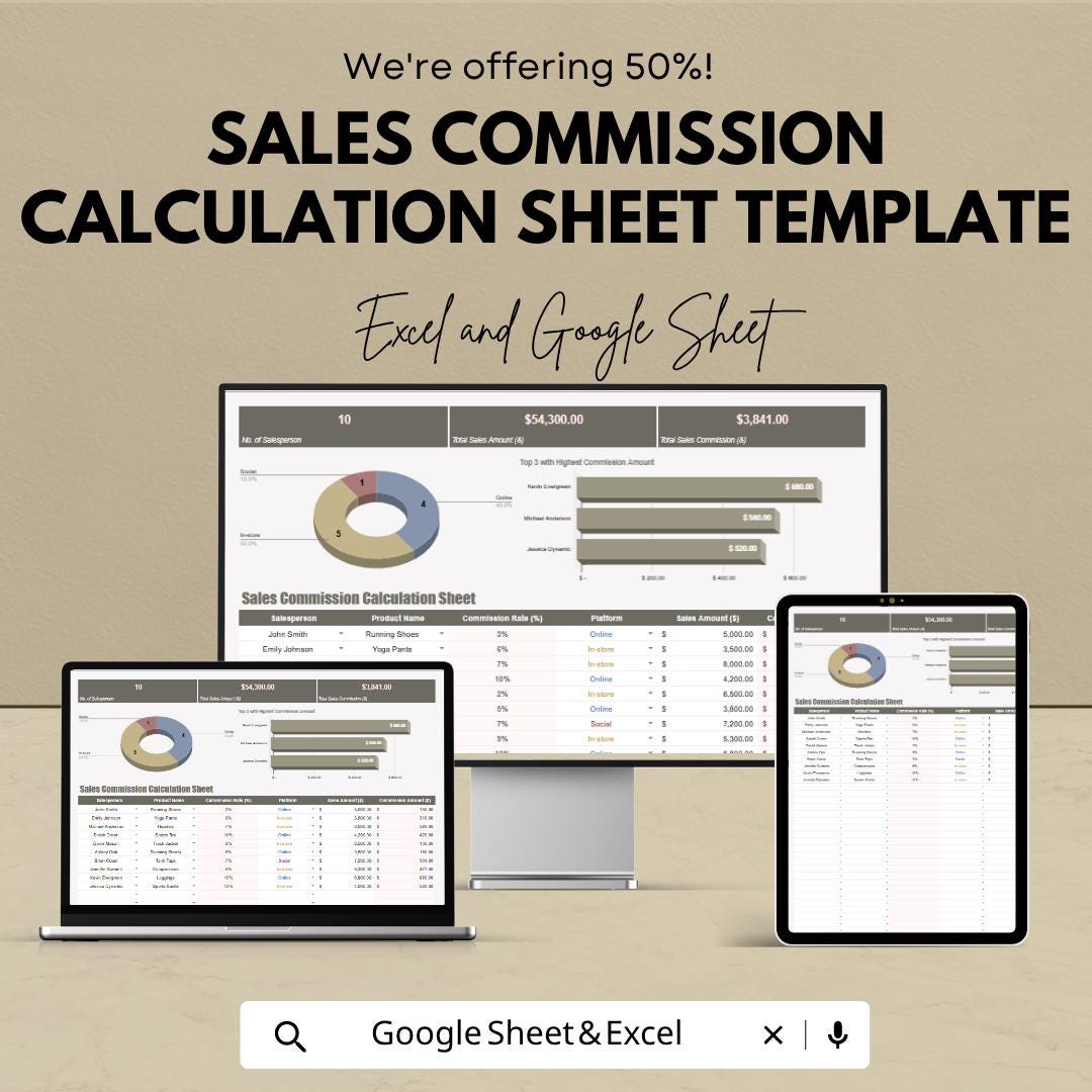 Sales Commission Calculation Template | Commission Tracker Spreadsheet | Sales Dashboard Template | Sales Performance Tracker