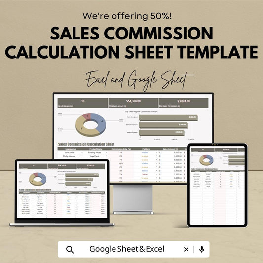 Sales Commission Calculation Template | Commission Tracker Spreadsheet | Sales Dashboard Template | Sales Performance Tracker