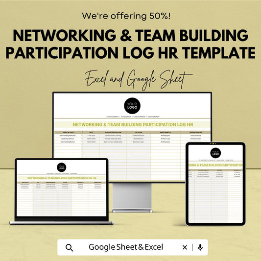 Networking & Team Building Log HR Template, Employee Participation Tracker, Event Attendance Sheet, HR Management Tool