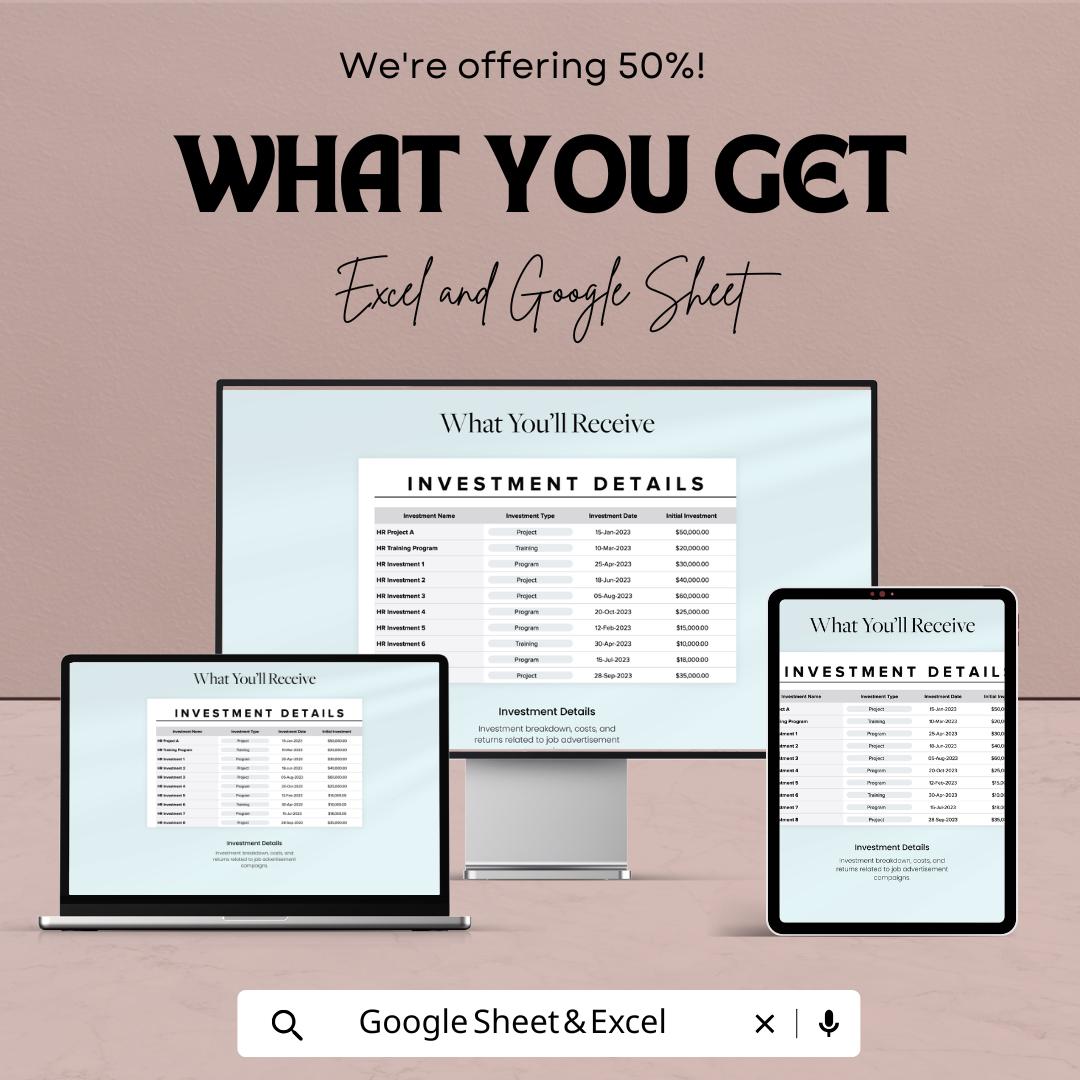Performance Metrics HR Sheet | Excel and Google Sheet | KPI Tracker | Dashboard Template | Employee Ad ROI Analysis