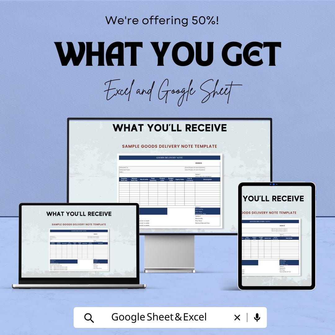 Sample Goods Delivery Note Sheet - Excel & Google Sheets Template for Easy Delivery Tracking